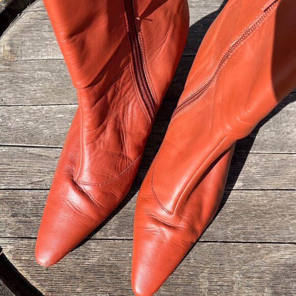 Bijoux Leather Ankle Heeled Booties - Cognac - Size 9 - Picture 5 of 11